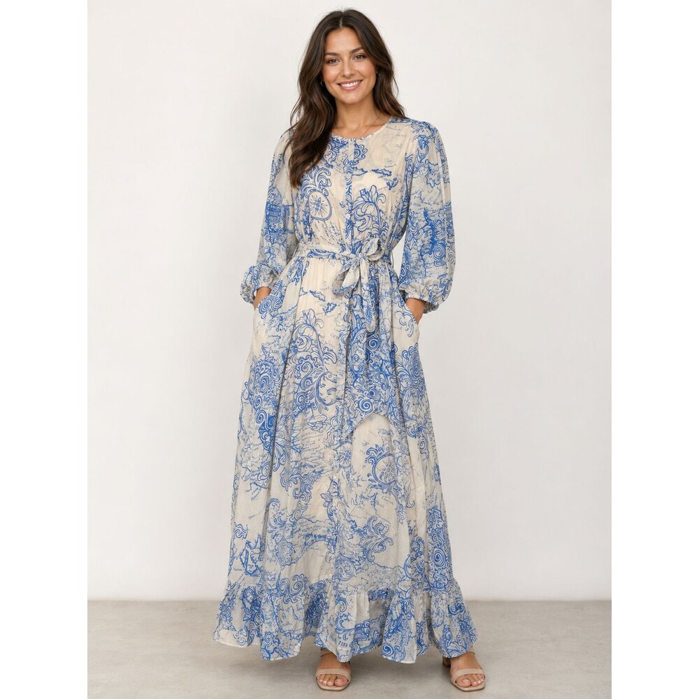 HDYWT How Do You Wear That Blue Map Print Maxi Dress Slip Size L/XL